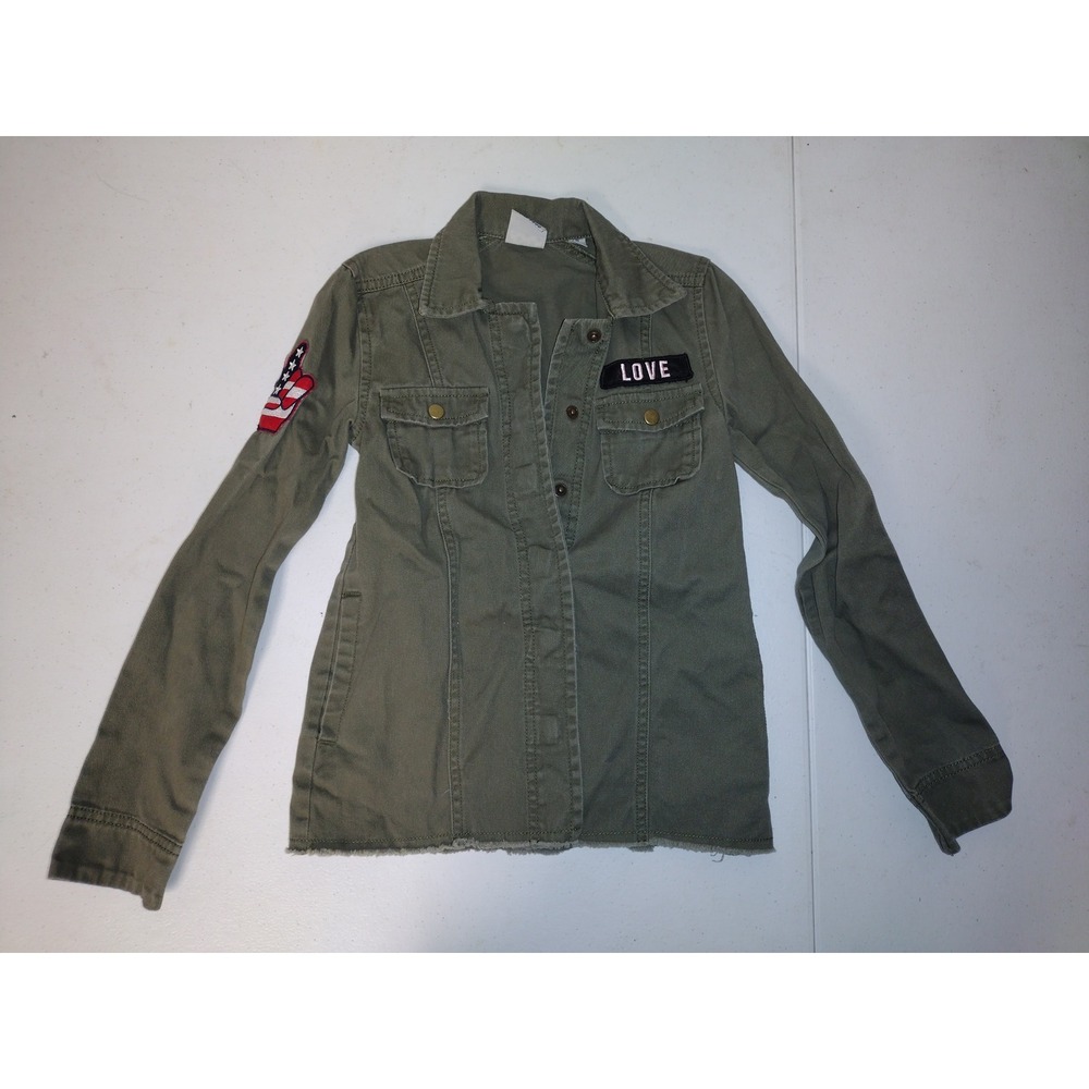 Junk Food Girls Olive Green Beatles Peace Utility Jacket Kids Small Cotton Twill